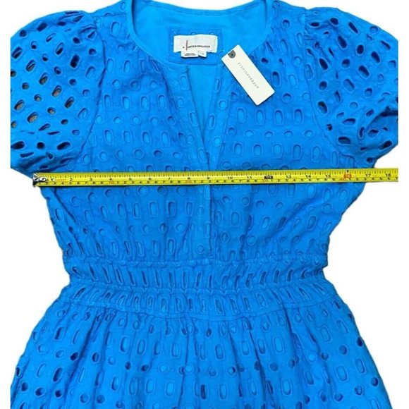 Anthropologie Sz S Dress The Somerset Maxi Eyelet turquoise Blue Tiered V-neck - Picture 8 of 16